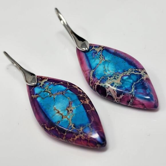 Boho Emperor Stone Blue Purple Earrings - Picture 3 of 4